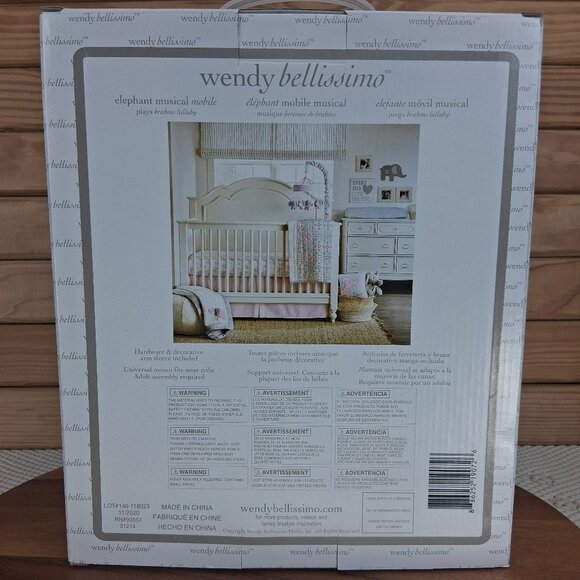 NEW Wendy Bellissimo Elephant Musical Mobile Pink & Grey plays Brahm's Lullaby - Picture 3 of 6